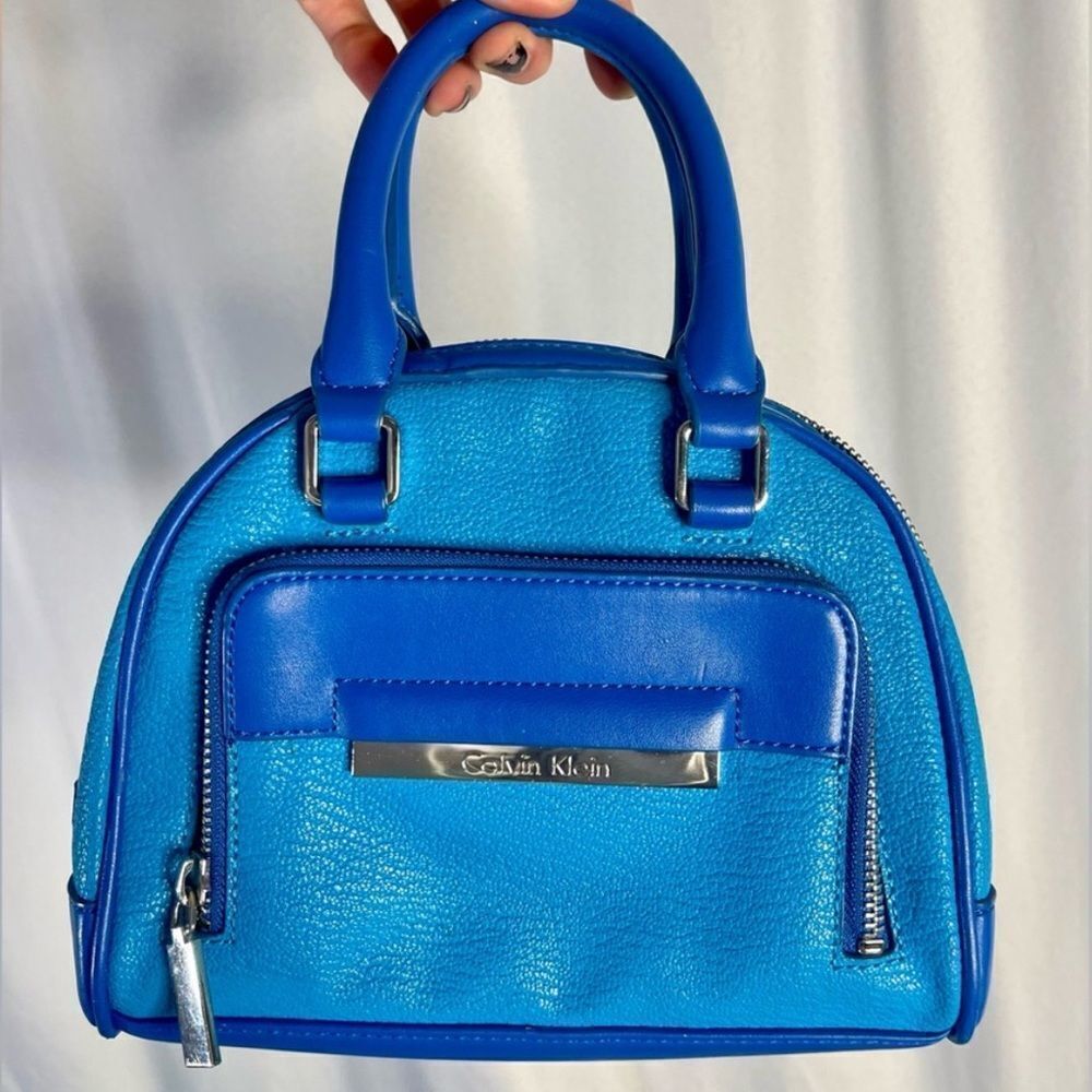Calvin Klein | small 'Valérie' sleek studio blue faux leather dome satchel bag